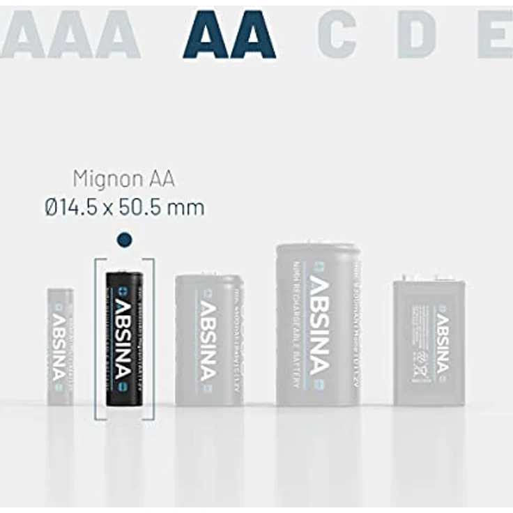 ABSINA Akku AA wiederaufladbar 2900 4er Pack - NiMH AA Akku mit 1,2V & min. 2650mAh - Akkus AA für Geräte mit hohem Stromverbrauch - Ideal für Xbox Controller, Blitzgerät, und Wii – Bild 4