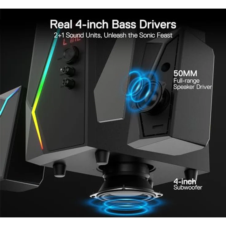 Redragon GS520 PRO, 2.1 PC-Lautsprecher mit 25 W, RGB-Beleuchtung und Bluetooth 5.3, Schwarz – Bild 5