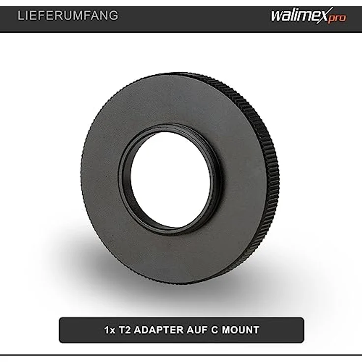 Walimex pro T2 Adapter für C-Mount - Adapterring mit manuellem Fokus, einfache Handhabung, Objektiv-Anschlussring – Bild 4