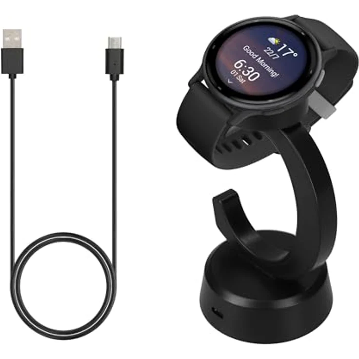 kwmobile USB Ladegerät für Garmin Vivoactive 6 / 5 & Forerunner 55 / 255 / 165 / 965 mit Standfunktion, 100 cm Ladekabel, Schwarz – Bild 8
