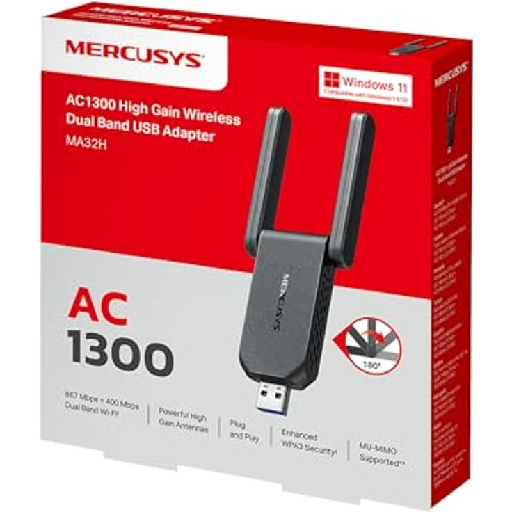TP-Link Mercusys MA32H AC1300, High-Gain Wireless Dual Band USB Adapter, bis zu 1300 Mbit/s, Schwarz – Bild 12