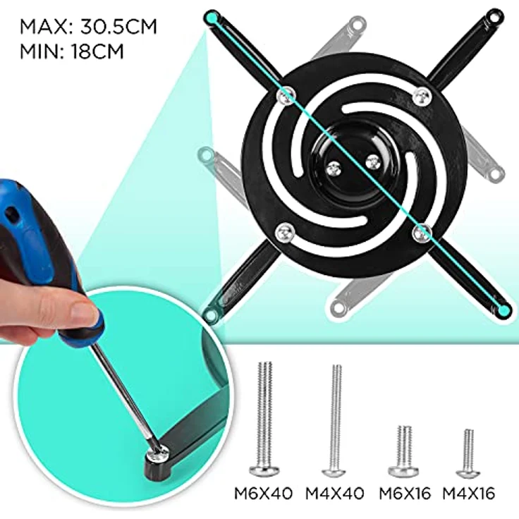 Duronic PB01XB Deckenhalterung für Beamer, Beamerhalterung mit 10 kg Traglast, neig- und schwenkbar, in Schwarz – Bild 4