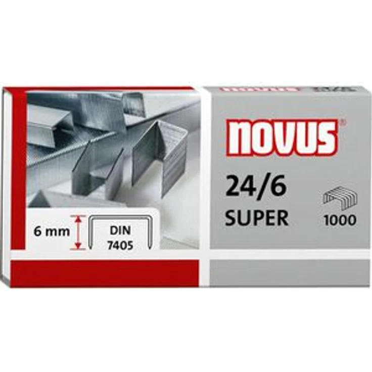 Novus Heftklammern 040-0026, 24/6 Super, verzinkt, Heftleistung 2 - 30 Blatt, 1000 Stück – Bild 1