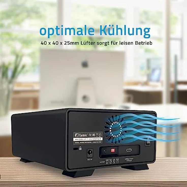 Fantec MB-X2U31H 2x 3,5" Gehäuse, robustes Aluminium mit USB 3.2 Gen. 2, RAID-Unterstützung, schwarz – Bild 4