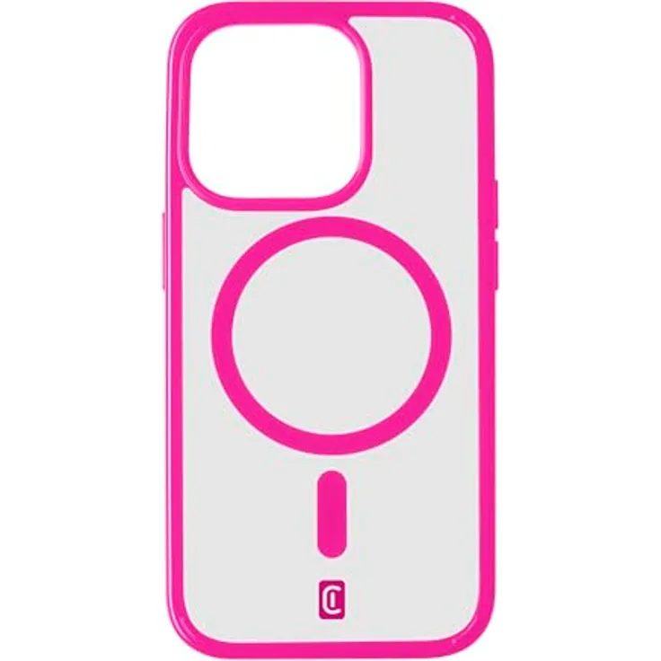 cellularline - Pop Mag - iPhone 15 Pro - Transparente Schutzhülle mit farbigen Kanten, kompatibel mit MagSafe-Ökosystem - Geschützte Kanten, Tasten und Anschlüsse - Fuchsia