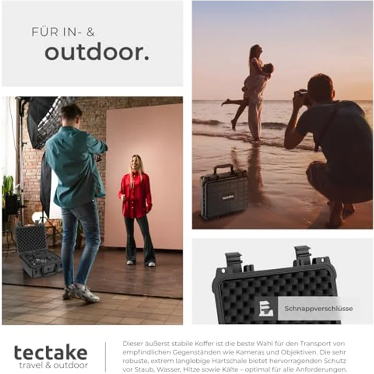 tectake® Universalbox M, wasserdichte Hardcase Box mit Schaumstoffeinlage, abschließbar, stoßfest und drucksicher für Foto, Kamera, Waffe oder Werkzeug – Bild 4