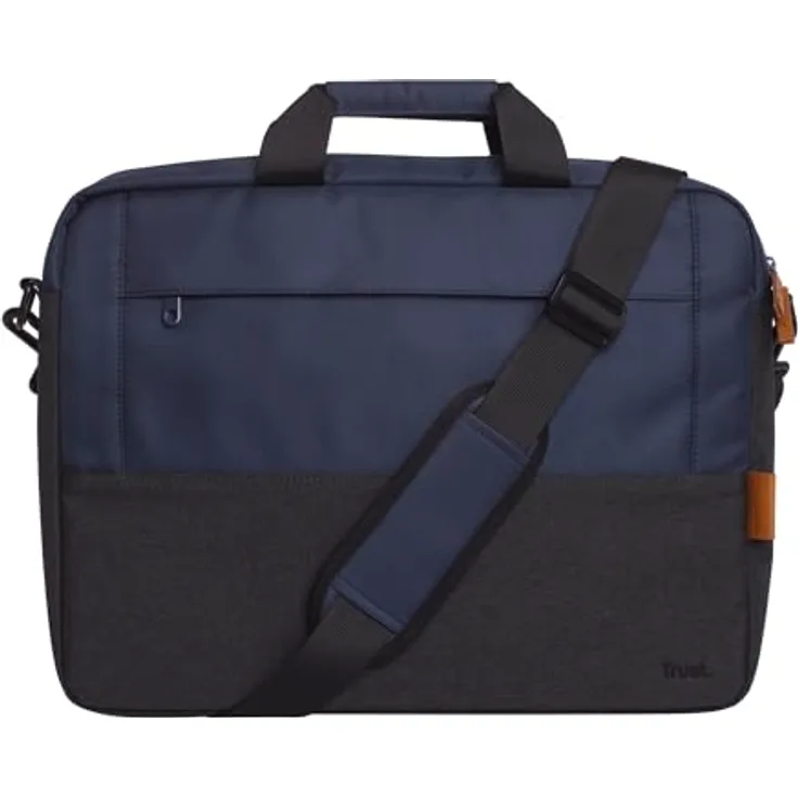 Trust Lisboa Laptoptasche 16 Zoll, Umhängetasche Herren Damen mit Trolley-Gurt, Tasche aus Recycelten PET-Flaschen, Arbeitstasche für Reisen Business MacBook Notebook HP Dell Asus Lenovo - Blau