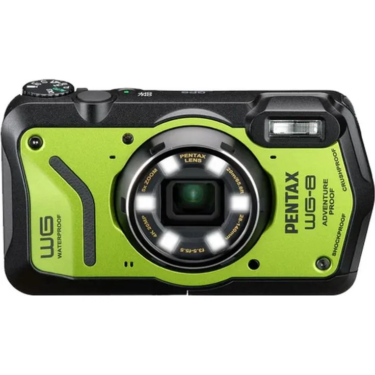 Pentax WG-8, Kompaktkamera mit 20 MP, 4K Ultra HD, 5x Zoom, Unterwasseraufnahme bis 20 m, grün