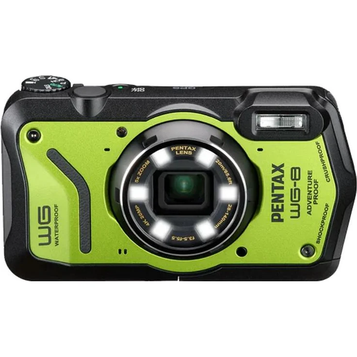 Pentax WG-8, Kompaktkamera mit 20 MP, 4K Ultra HD, 5x Zoom, Unterwasseraufnahme bis 20 m, grün