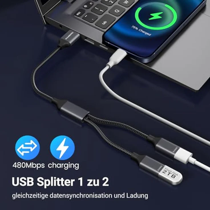 KiwiBird USB Splitter Y-Kabel 1 zu 2, Dual-Port Adapter für USB 2.0 mit 1,5 A Ladestrom und 60 MB/s Datendurchsatz, kompatibel mit PC, Laptop, Mac, PS5 – ideal für Tastaturen und Mäuse – Bild 3