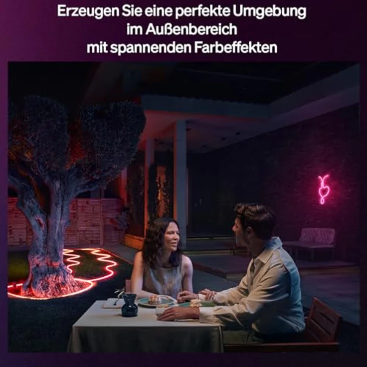 Philips Hue Neon Outdoor, 10-Meter Mehrfarbiger LED-Lightstrip mit 1100 lm, Wetterfest, Flexible Außenbeleuchtung, Chromasync™-Farbmischung, App- und Sprachsteuerung – Bild 3