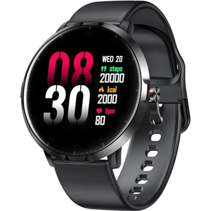 Emporia Watch Basic Smartwatch, Uhr mit Schlafüberwachung, Herzfrequenzmessung, Blutsauerstoffmessung & Blutdruckmessung, Inkl. Schrittzähler, Wettervorhersage Funktion, Für Damen & Herren, Schwarz