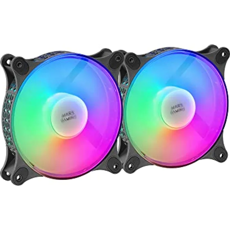 Mars Gaming MFDUO, Kit 2 Lüfter FRGB Rainbow 360°, Ultraleise, Dualer Anschluss 3PIN + 4PIN, Schwarz