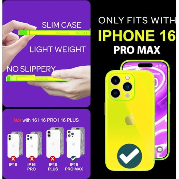 NALIA Transparent Neon Silikon Case kompatibel mit iPhone 16 Pro Max Hülle, Gelb Leuchtende Farbe Robust Anti-Gelb Cover – Bild 4