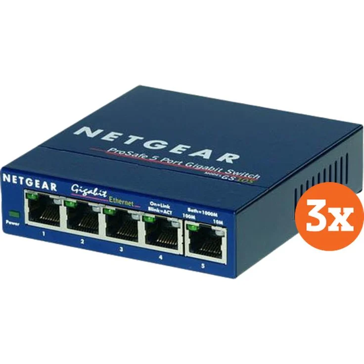Netgear GS105 3-Pack, Unmanaged Netzwerk Switch mit 5 Ports und 1 Gbit/s, platzsparend montierbar, lebenslange Garantie