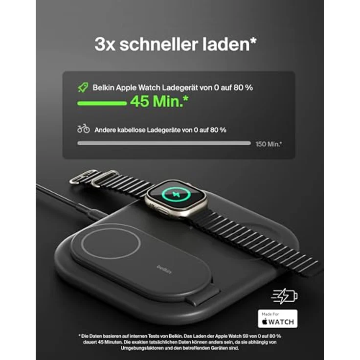 Belkin BoostCharge 3-in-1 15 W magnetisch, einklappbar Wireless Charger, iPhone 16/15/14/13/12, Apple Watch, AirPods, weiß – Bild 3