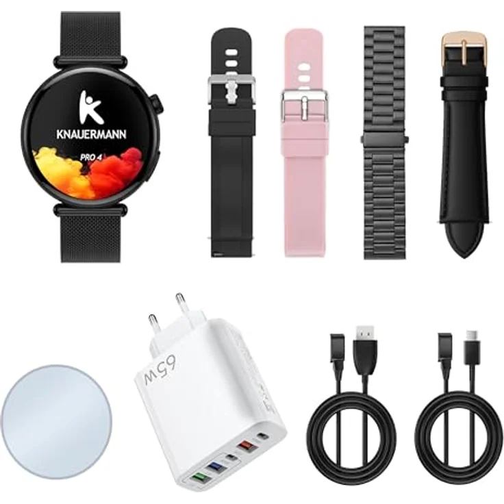 Knauermann PRO 4 MINI (2026) Gesundheitsuhr, EKG, Blutdruck, Puls, Blutsauerstoff, Schlafanalyse, Telefonie, IP67, Rund Schwarz, 41 mm AMOLED-Display – Bild 1