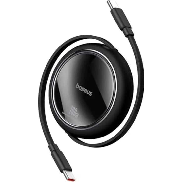 Baseus Free2 Draw Mini Reel Type-C to Type-C 100W Kabel 1m. - Schwarz, Flexibles Kabel, 100W PD Schnellladung, Smart Chip, 480Mbps Übertragungsrate