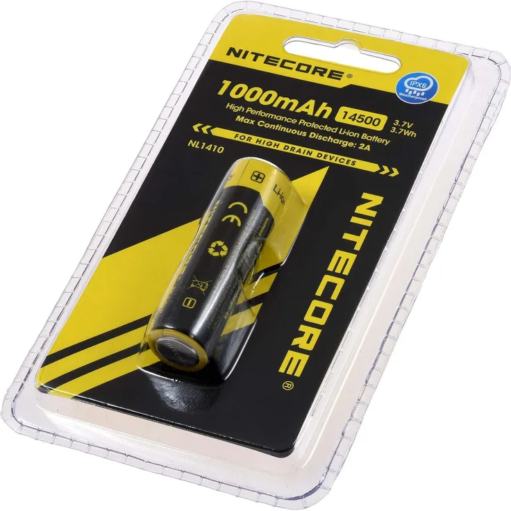 Nitecore NL1410 Akku 14500, 1000mAh, 3,7V, mit Sicherheitsfeatures und Edelstahlabdeckungen