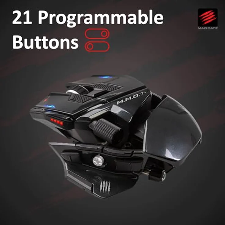 MAD CATZ M.M.O. 7+ Gaming Maus, kabelgebunden & kabellos, 21 programmierbare Tasten, 5D Taste, 26000 DPI PixArt 3395 Sensor, ergonomisch rechts – Bild 4