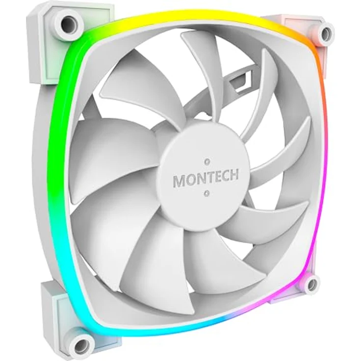 Montech AX120 PWM ARGB Lüfter - 120mm, weiß, Gehäuselüfter mit sechseckigem RGB-Ring und Anti-Vibrationspads