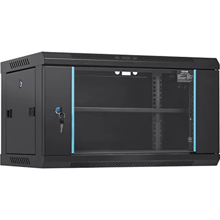 VEVOR 6U Netzwerk-Serverschrank zur Wandmontage, 14,8'' tief, abschließbare Glastür, max. 200 lbs, optimierte Wärmeableitung für IT- und A/V-Geräte – Bild 1