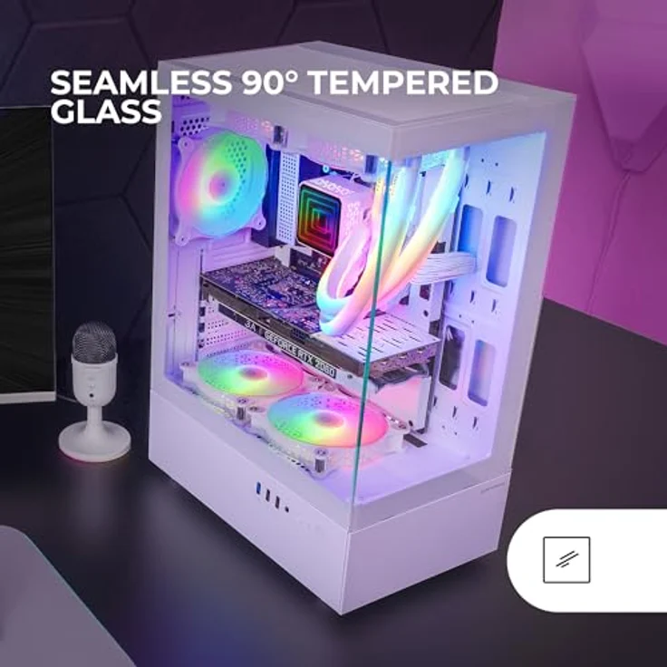 Mars Gaming MC-XO, ATX Semitorre mit Doppeltem Tempered Glass, FRGB 120mm Lüfter, Doppelkammer-Design, Weiß – Bild 2