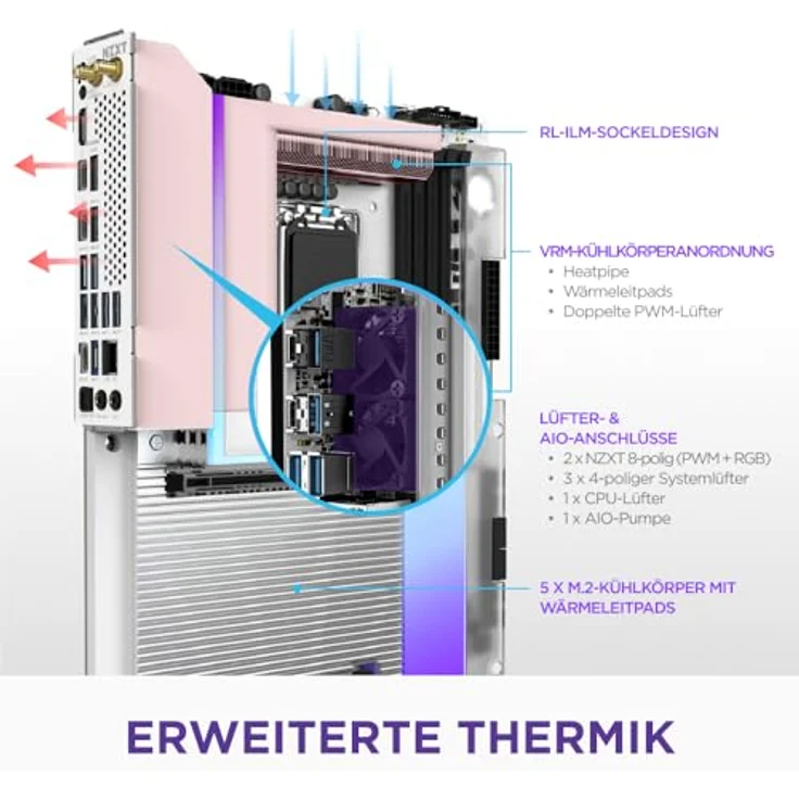 NZXT N9 Z890 ATX Gaming-Mainboard für Intel Core Ultra (Serie 2), 20+1+1 Phasen, DDR5, 5X M.2, PCIe 5.0, Wi-Fi 7, 5GbE, Thunderbolt 4, RGB, Vollmetallabdeckung, Weißes PCB – Bild 3