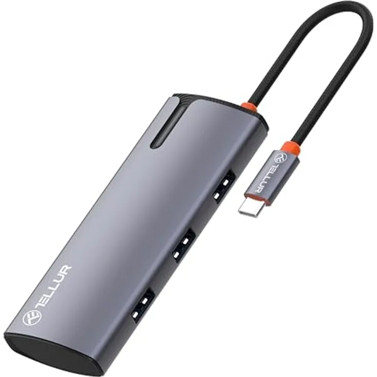 Tellur USB-C Hub, PD 3.0 100W, HDMI, 3X USB 3.0, kompakt und tragbar