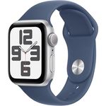Apple Watch SE (2. Generation) GPS 40 mm Smartwatch mit Aluminiumgehäuse in Silber und Sportarmband in Denim (M/L) - Fitness- und Schlaftracker, Unfallerkennung, Herzfrequenzmesser, Retina Display