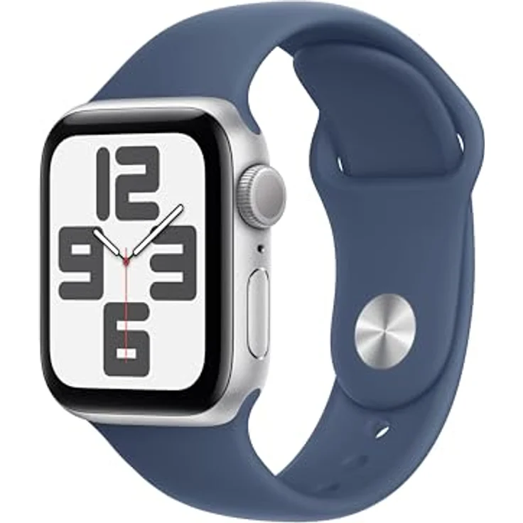 Apple Watch SE (2. Generation) GPS 40 mm Smartwatch mit Aluminiumgehäuse in Silber und Sportarmband in Denim (S/M) - Fitness und Schlaftracker, Unfallerkennung, Herzfrequenzmesser, Retina Display – Bild 1
