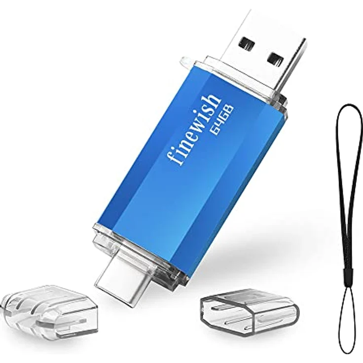 Geweo Type C USB Stick 64GB, 2-in-1 USB 2.0 Speicherstick mit Dual-Anschlüssen für MacBook Pro, Android-Handy, Laptop, Blau – Bild 1