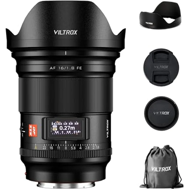 VILTROX AF 16mm F1.8 FE Objektiv, großes Vollformat-Weitwinkelobjektiv mit LCD-Display für Sony E-Mount Kameras, 16 mm Brennweite, präziser Autofokus – Bild 1