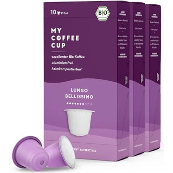 MY-COFFEE CUP LUNGO BELLISSIMO BIO-KAFFEE, 30 Kaffeekapseln für Nespresso®³, 100% kompostierbar, ohne Aluminium – Bild 1