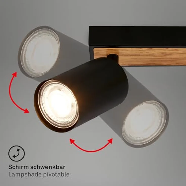 BRILONER Deckenlampe schwenkbar, GU10 Fassung, max. 9 W, 25,5cm, Schwarz-Holz – Bild 3