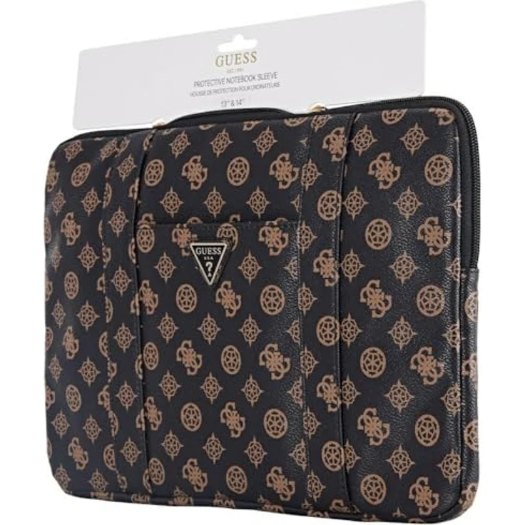 CG MOBILE Guess Sleeve 14" Peony Pocket Triangle Bag, Laptoptasche aus Öko-Leder, Schwarz, für Laptops bis 14 Zoll – Bild 5