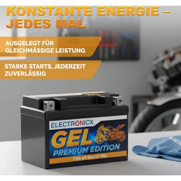 Electronicx GEL-YTX9-BS, GEL-Motorradbatterie 9Ah 12V, wartungsfrei, auslaufsicher, rüttelfest für Motorrad, Roller, Quad und ATV – Bild 4