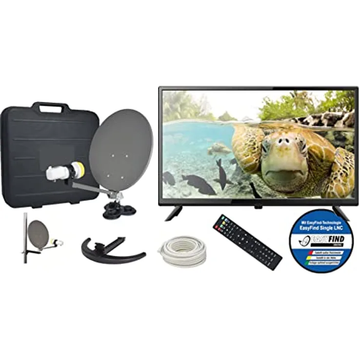 easyfind 19“ TV Camping-Sat-System CD07  (48cm, Triple Tuner, S2/T2/C Grade A Panel, HDMI, USB, PVR Ready, 10-30 Volt, VESA, easyfind LNB, CI+ für Pay, Schwarz