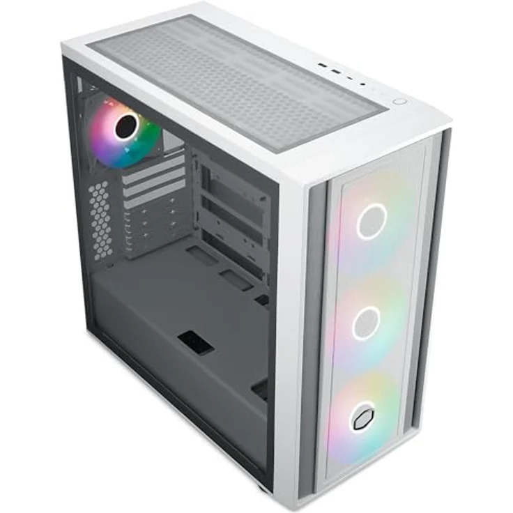 Cooler Master MasterBox 600 – E-ATX-Airflow-Gehäuse Back-Connect-MB- und 420 mm Radiator-fähig, 3 x 140 mm & 1 x 120 mm ARGB-PWM-Lüfter vorinstalliert, gehärtete Glaswand, USB 3.2 Gen 2x2 Typ-C - weiß – Bild 4