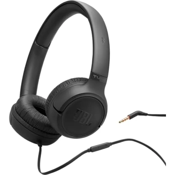 JBL Tune 530, kabelgebundene On-Ear-Kopfhörer mit Mikrofon, JBL Pure Bass Sound, EQ-Presets, faltbares Design, kabelsalatfreies Kabel, Schwarz