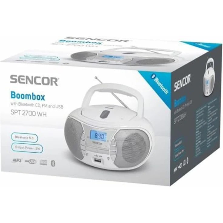 Sencor SPT 2700 WH, CD-Radioplayer mit Bluetooth 5.0, UKW-Radio, USB und AUX, Weiss – Bild 2