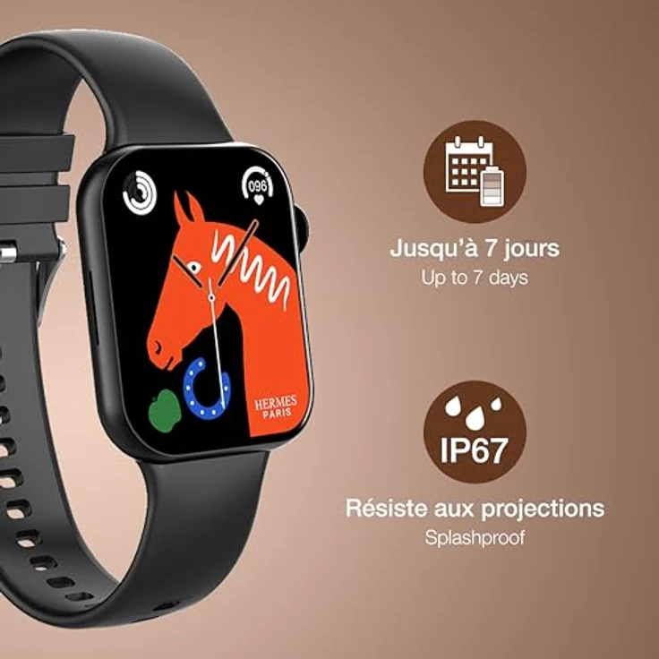 Bigben Connected Square Smartwatch, Anruf- und Gesundheitsfunktionen, 7 Tage Akkulaufzeit, schwarz – Bild 2