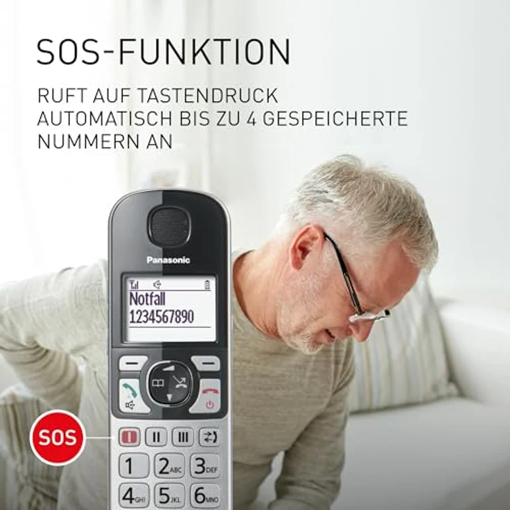 Panasonic KX-TGE522GS Seniorentelefon mit Anrufbeantworter, Notruftaste, Großtastentelefon, schnurlos, schwarz-silber – Bild 5