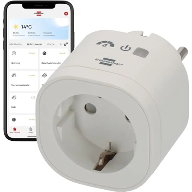 Brennenstuhl 1294880, Smarte Steckdose, WLAN, kabellos, weiß, 3680 W