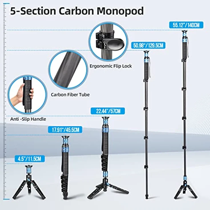 SIRUI P-325FS Carbon Einbeinstativ 140 cm mit Fliplocks + Standspinne – Bild 7