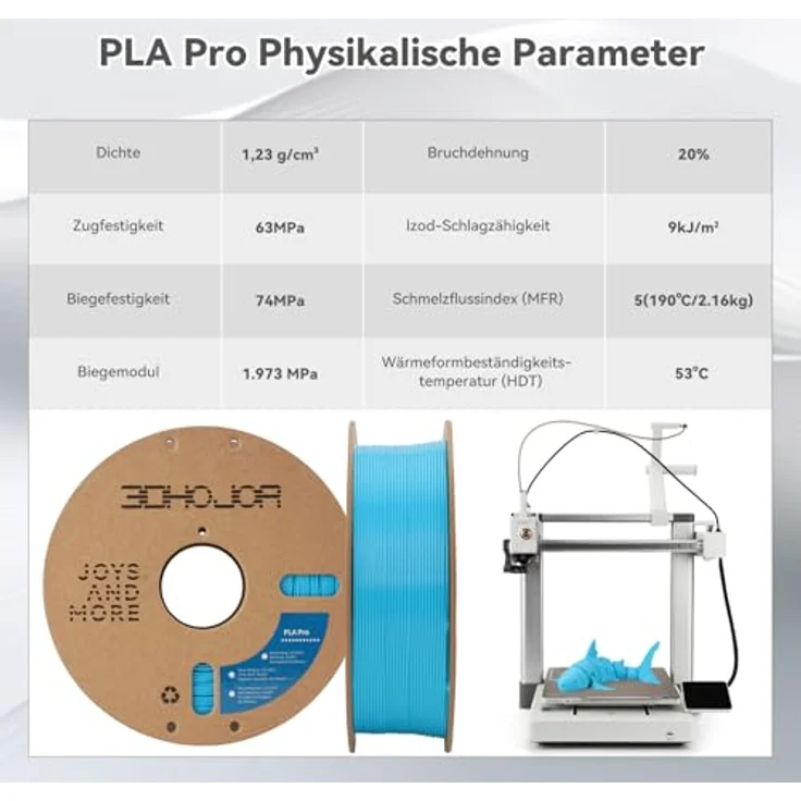 3DHoJor PLA+ Filament 1.75mm Himmelblau, 1KG, hohe Zähigkeit und Schichtadhäsion – Bild 5
