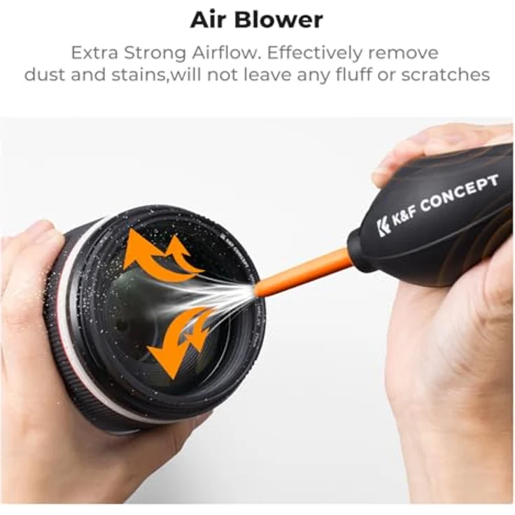 K&F CONCEPT 25 in 1 Kamerareinigungsset für spiegellose APS-C Kameras, inkl. 60ml und 20ml Reinigungslösung, Blasebalg, Linsenstift, Mikrofasertücher und Tragetasche – Bild 3