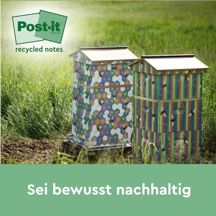 Post-it Notes Recycling Haftnotizblock, 76x76mm, gelb, 600 Blatt (6x100) in Vorratsbox, rückstandsfrei lösbar, aus 100% Altpapier – Bild 9