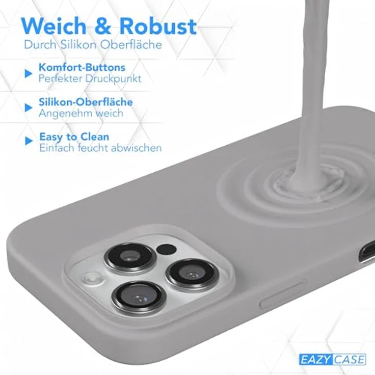 EAZY CASE Premium Silikon Handyhülle für iPhone 16 Pro, Slimcover mit Kameraschutz, Microfiber-Innenseite, hellgrau – Bild 4