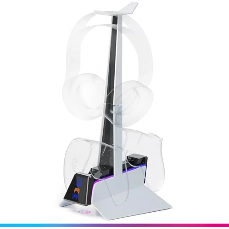 Oniverse X3 Ladegerät für PS5-Controller, Schnellladestation mit abnehmbarer Kopfhörerhalterung, kompatibel mit DualSense, 2 Stunden Ladezeit, LED-Indikatoren – Bild 1